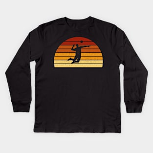 Vintage Sunset Volleyball Gift For Volleyball Players Kids Long Sleeve T-Shirt